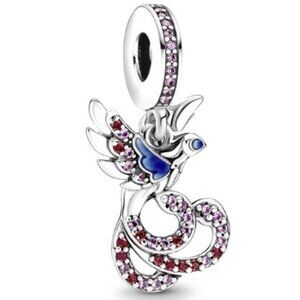 Sterling Silver 925 Pheonix Dangle Bracelet Charm w/Beautiful Colored Rhinestone